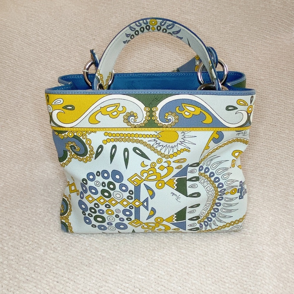 Emilio Pucci Vintage Grey Canvas Printed Top Handle Canvas bag - Picture 14 of 15